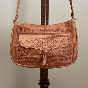 NWOT - Moroccan Artisan Tooled Leather Crossbody Bag - Approx 12”x10”x2”